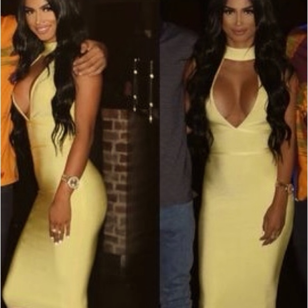 Mistress Rocks pastel yellow bandage midi dress